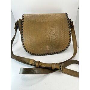 Patricia Nash Cross Body Tooled Olive Green Italian Leather Whipstich Western